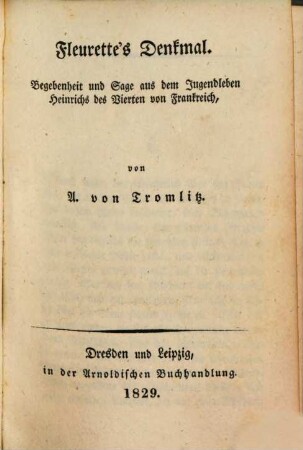 Sämmtliche Schriften von A. von Tromlitz. 8. Fleurette's Denkmal