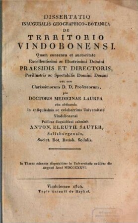 Dissertatio inauguralis geographico-botanica de territorio Vindobonensi
