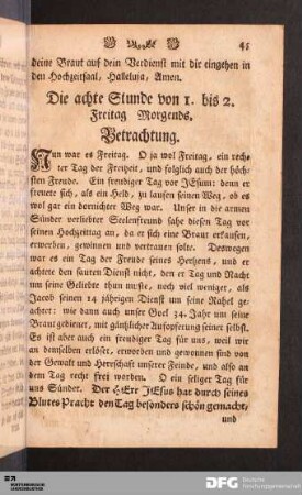 Die achte Stunde von 1. bis 2. Freitag Morgends.