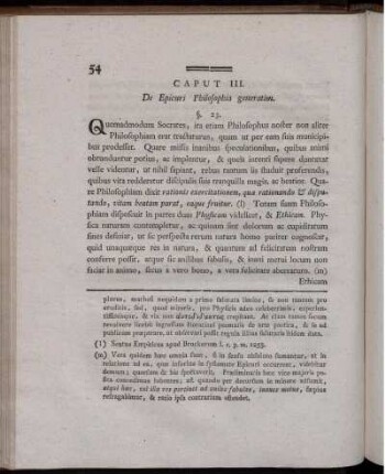 Caput III. De Epicuri Philosophia generatim.