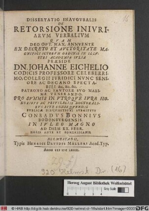 Dissertatio Inauguralis De Retorsione Iniuriarum Verbalium