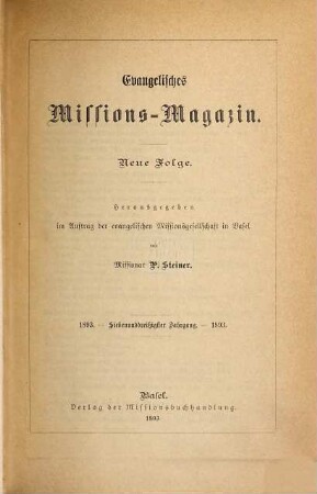 Evangelisches Missions-Magazin. 37. 1893