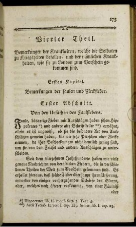 Vierter Theil. Bemerkungen der Krankheiten, welche die Soldaten zu Kriegszeiten befallen, und der nämlichen Krankheiten, wie sie zu London zum Vorschein gekommen sind.