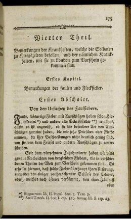 Vierter Theil. Bemerkungen der Krankheiten, welche die Soldaten zu Kriegszeiten befallen, und der nämlichen Krankheiten, wie sie zu London zum Vorschein gekommen sind.