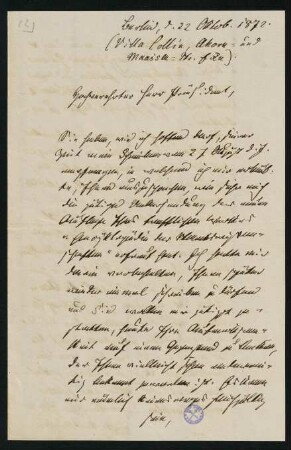 Brief vom 22. Oktober 1872