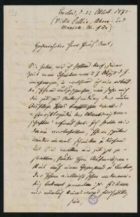 Brief vom 22. Oktober 1872