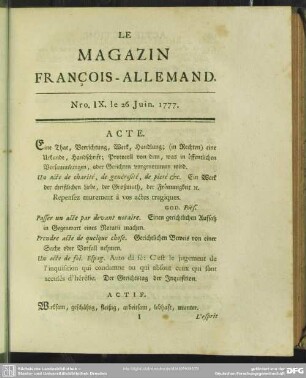 Nro. IX. le 26 Juin. 1777