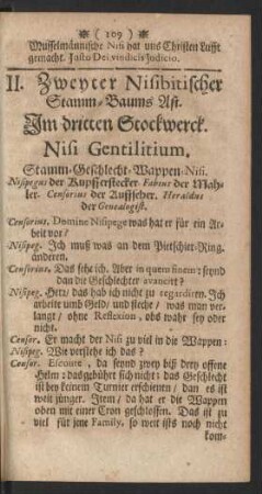 II. Zweyter Nisibitischer Stamm-Baums Ast. ... Nisi Gentilitium. Stamm-Geschlecht-Wappen-Nisi.