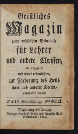 Der IV. Sammlung, 1stes Stück.