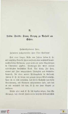 R. Ludw: Friedr: Franz Herzog zu Anhalt an Schön