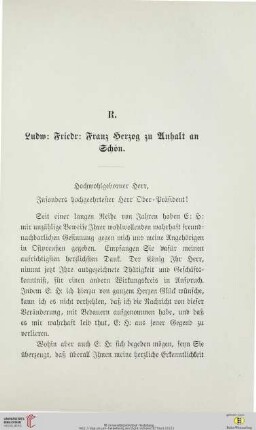 R. Ludw: Friedr: Franz Herzog zu Anhalt an Schön