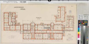 Rüthen (Rüthen) Lehrerseminar Grundriß Kellergeschoß vor 1912 1 : 100 43 x 83 farb. Druck Hochbauamt Soest