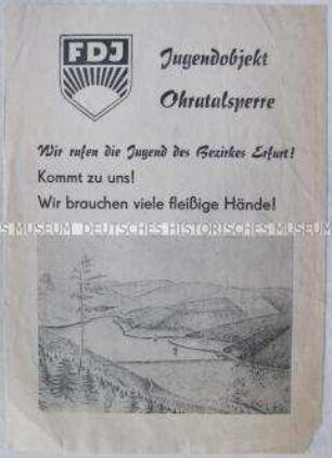Flugblatt mit einem Aufruf zum Jugendobjekt Ohratalsperre