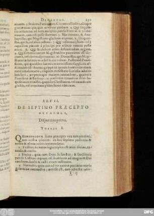 XLVII. De Septimo Praecepto Decalogi, Disputatio prima.