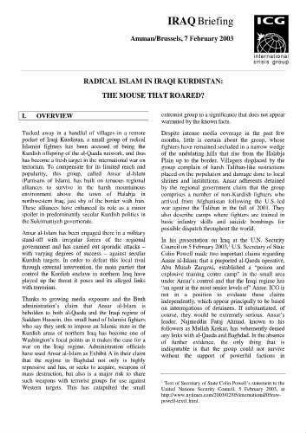 Radical Islam in Iraqi Kurdistan : the mouse that roared?