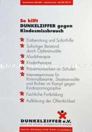 Spendenaufruf der Organisation Dunkelziffer e.V. für die Hilfe für sexuell missbrauchte Kinder