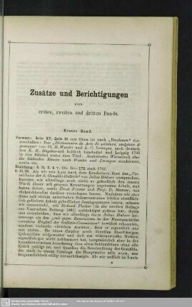 Zusätze und Berichtigungen zum ersten, zweiten und dritten Bande