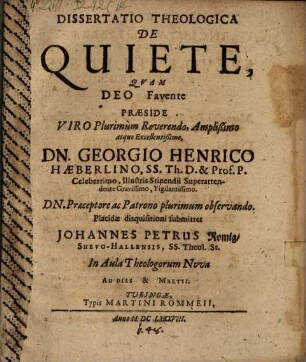 Diss. theol. de quiete