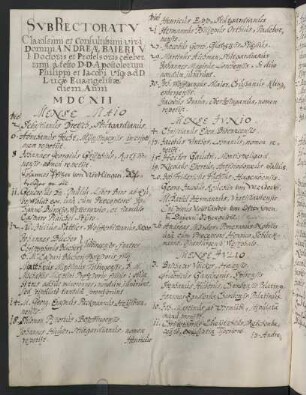 Sommerhalbjahr 1612. Rektorat Andreas Bayer
