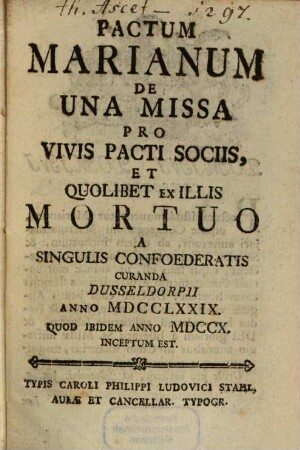Pactum Marianum de una missa. 1779