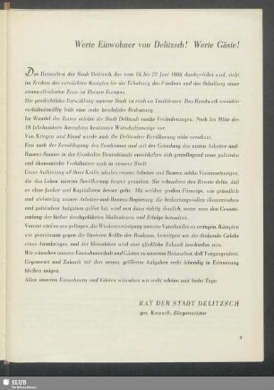 Werte Einwohner von Delitzsch! Werte Gäste!