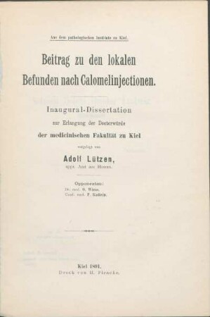 Beitrag zu den lokalen Befunden nach Calomelinjectionen