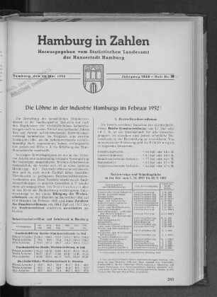 Die Löhne in der Industrie Hamburgs im Februar 1952
