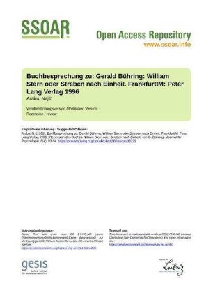Buchbesprechung zu: Gerald Bühring: William Stern oder Streben nach Einheit. FrankfurtIM: Peter Lang Verlag 1996