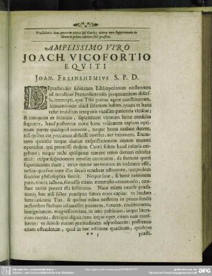 Amplissimo Viro Joach. Vicofortio Equiti Joan. Freinshemius S.P.D.