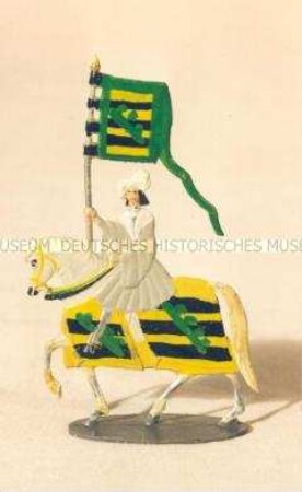 Zinnfiguren Festumzug "Tag der Deutschen Kunst": Reiter auf Schimmel mit grüner Standarte