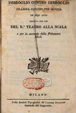 Imbroglio contro imbroglio : Dramma giocoso per musica in 2 atti