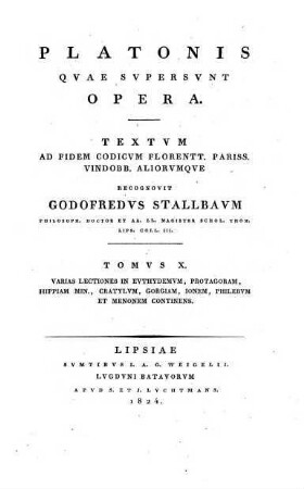 Platonis quae supersunt opera. 10, Apparatus criticus in Platonem : T. 2