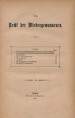 Das Recht der Wiedergewonnenen