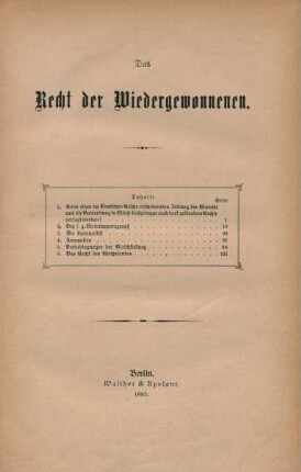 Das Recht der Wiedergewonnenen