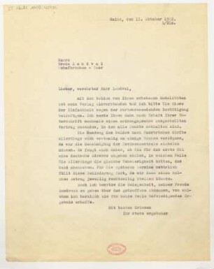 Brief an Erwin Lendvai : 11.10.1932