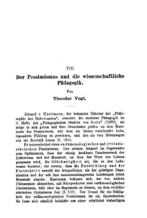 Der Pessimismus und die wissenschaftliche Pädagogik