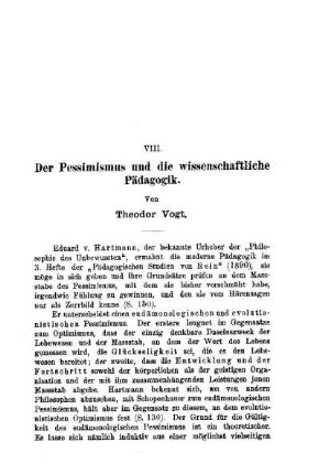 Der Pessimismus und die wissenschaftliche Pädagogik