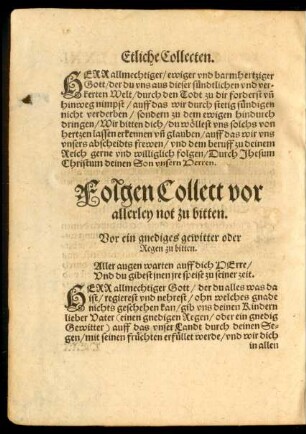 Folgen Collect vor allerley not zu bitten.