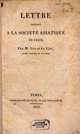 Lettre adressée a la société Asiatique de Paris