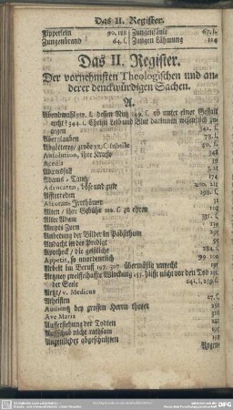 Das II. Register. Der vornehmsten Theologischen und anderer denckwürdigen Sachen