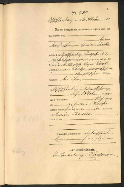 Standesamtsbuch der Stadt Aschaffenburg: Geburten 365/1900 - 184/1901