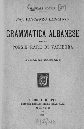 Grammatica albanese con le poesie rare di Variboba