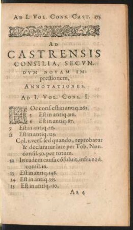Ad Castrensis Consilia, Secundum Novam Impressionem, Annotationes. Ad I. Vol.