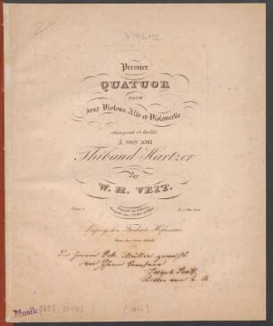 Premier Quatuor Pour deux Violons, Alto et Violoncelle : Oeuv. 3