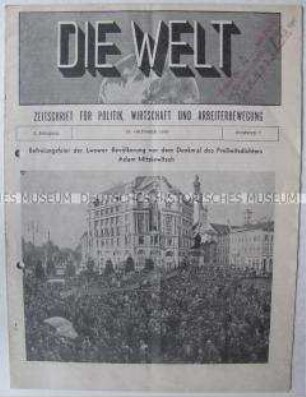 Deutschsprachige kommunistische Wochenzeitung aus Schweden "Die Welt" u.a. zur "Befreiung" von Lwow (Lemberg) nach dem Hitler-Stalin-Pakt