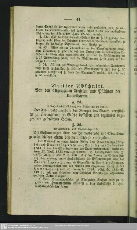 Dritter Abschnitt. Von den allgemeinen Rechten und Pflichten der Unterthanen