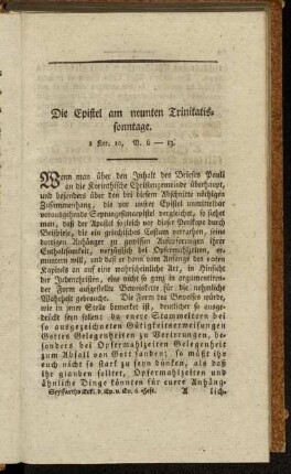 Die Epistel am neunten Trinitatissonntage. 1 Kor. 10, V. 6-13