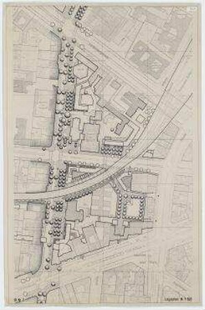 Offener Städtebaulicher Ideenwettbewerb "Fasanenstraße", 1. Stufe (nicht realisiert), 1. Preisgruppe – Lageplan. Berlin-Charlottenburg/Wilmersdorf, Grolmanstraße 41-43, Kantstraße 155-157, Fasanenstraße 81, Fasanenstraße 76-77, Uhlandstraße 18-19