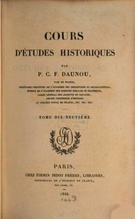 Cours d'études historiques, 19