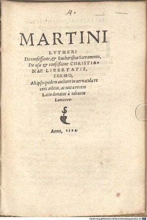 Martini Lvtheri De confessione, et Eucharistiae Sacramento